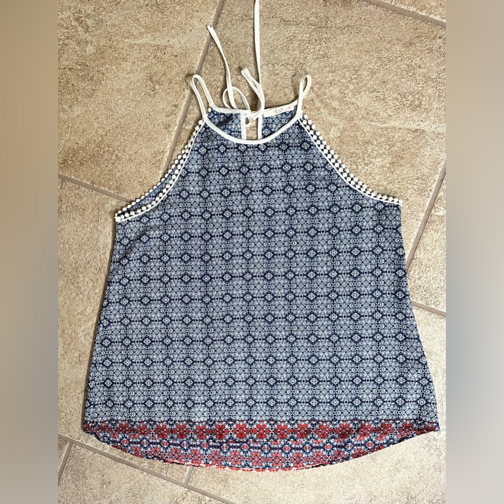 LeLis blouse- blue, coral and white - sz large